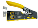 Crimping tool for RJ45/RJ12 feed-through connectors with cutter and ring clamp, yellow NET-HT-002TU
