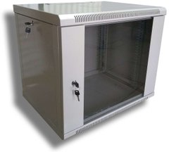 Wall-mounted cabinet 9U, 19", 600x450 (W*D), knockdown, gray, Hypernet WMNC-9U-FLAT