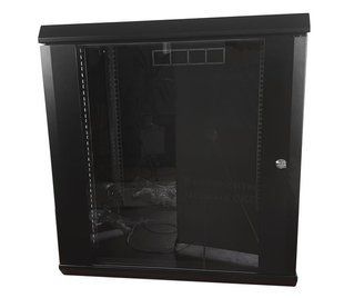 Фото Шафа настінна 19" 12U, Ш600хГ350хВ637, розбірний, скло, чорна net-1235B &ndash; купити з доставкою по Україні в інтернет-магазині Net-server