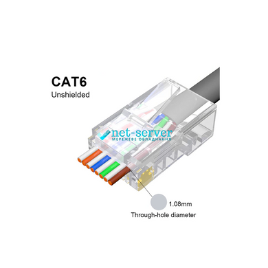 Network connector with through holes RJ45, UTP, cat.6 L&W LW-NP-002-C6