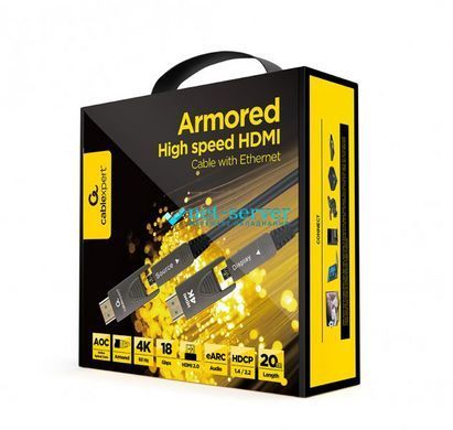 Фото Оптический HDMI 2.0 кабель 30м AOC 4K 60Гц HDMI-A to HDMI-D (Micro) позолоченные коннекторы Cablexpert CCAP-HDMIDD-AOC-30M &ndash; купить с доставкой по Украине в интернет-магазине Net-server
