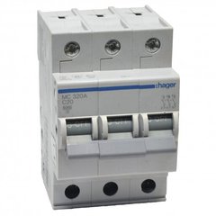 Автоматичний вимикач In= 20 А, 3п, С, 6 kA, 3м, Hager MC320A