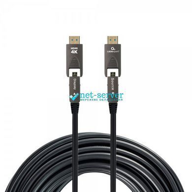 Фото Оптический HDMI 2.0 кабель 10м AOC 4K 60Гц HDMI-A to HDMI-D (Micro) позолоченные коннекторы Cablexpert CCAP-HDMIDD-AOC-10M &ndash; купить с доставкой по Украине в интернет-магазине Net-server