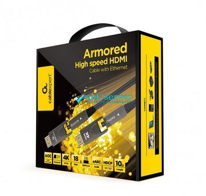 Фото Оптический HDMI 2.0 кабель 10м AOC 4K 60Гц HDMI-A to HDMI-D (Micro) позолоченные коннекторы Cablexpert CCAP-HDMIDD-AOC-10M &ndash; купить с доставкой по Украине в интернет-магазине Net-server