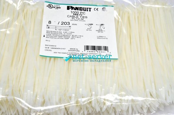 Photo of Atmosphere-resistant tie 203 x 3.6 mm, 1000 pcs, white, Panduit PLT2I-M &ndash; buy online with delivery across Ukraine at Net-server