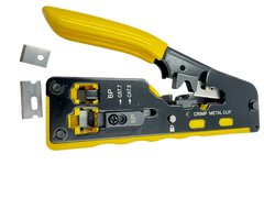Обтискний інструмент для конекторів прохідного типу RJ45/RJ12 з резаком та кільцевим затискачем жовтий NET-HT-002TУ