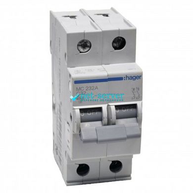 Circuit breaker In = 32 A, 2p, C, 6 kA, 2m, Hager MC232A