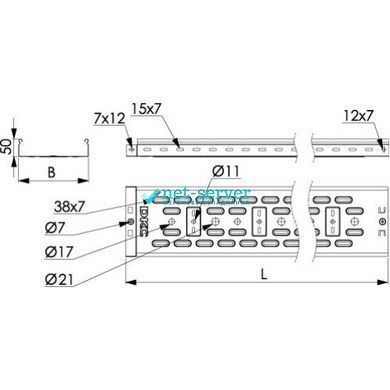 Photo of Perforated cable tray DKC 50x300x3000 mm, hot-dip galvanizing Sendzimir &ndash; buy online with delivery across Ukraine at Net-server