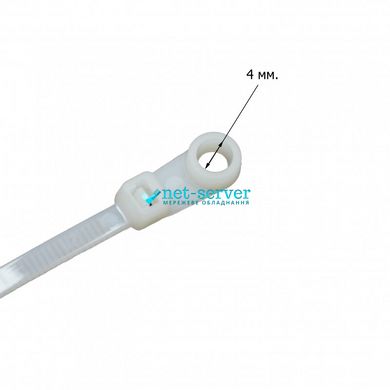 Tie with screw hole, 220x4.2 mm, 100 pcs, white, CMS INST-TCV-202Z