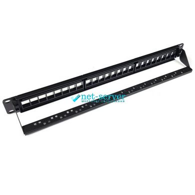 Patch panel modular 19", 24 ports, 1U, UTP with cable management Hypernet PP-M24-UTP-2