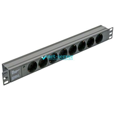 Socket block 19" with 8 sockets, C14 connector, without cord, with indicator, Kingda KD-GER(16)N1008WKPB19A-C14