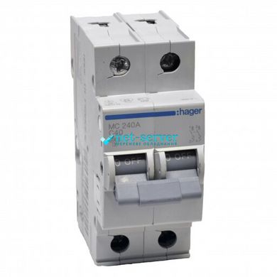 Circuit breaker In = 40 A, 2p, C, 6 kA, 2m, Hager MC240A