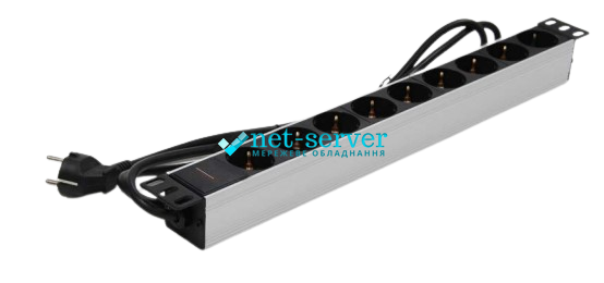 Socket block 19" for 9 sockets, cord 2.5m, 16A, aluminum case Premium Line 631010918