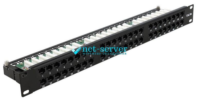 Мережева патч-панель 19", 48 портів, 1U, cat.5е, UTP, Hypernet PP-KUTP48-1U