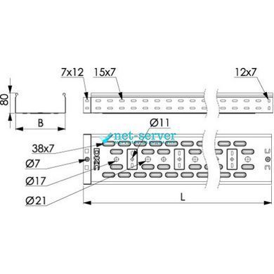 Photo of Perforated cable tray DKC 80x200x3000 mm, hot-dip galvanizing Sendzimir &ndash; buy online with delivery across Ukraine at Net-server