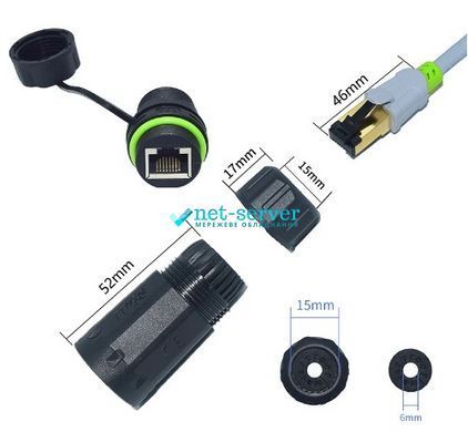 Фото Герметичний водонепроникний роз'єм IP68, RJ45-RJ45, STP, cat.5e/cat.6/cat.6A з кришкою WPKRJ45-002B &ndash; купити з доставкою по Україні в інтернет-магазині Net-server