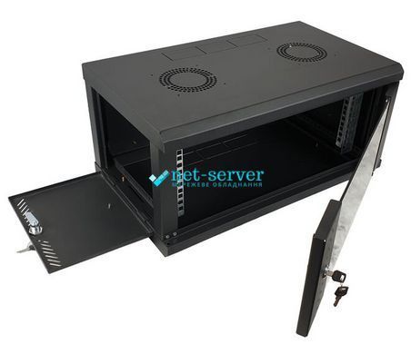 Фото Шафа настінна 19", 6U, Ш600хГ350хВ370, розбірний, економ, скло, чорна ES-Е635B &ndash; купити з доставкою по Україні в інтернет-магазині Net-server