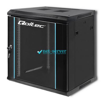 Шафа серверна настінна 19" 12U, 635х600х450мм (В*Ш*Г) чорна Qoltec Q.RACK012U45