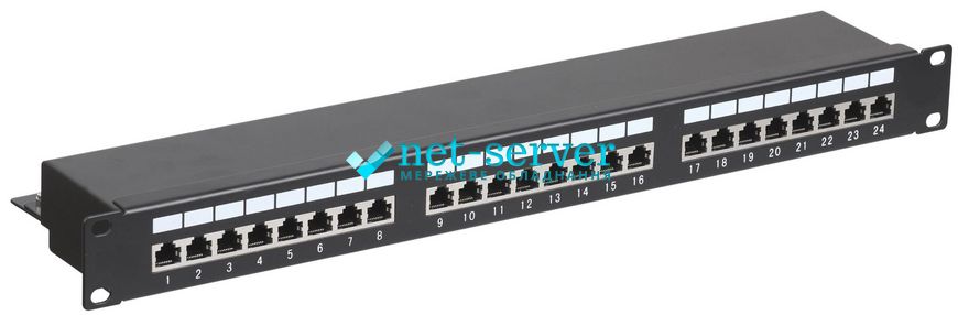Network patch panel 19", 24 ports, 1U, cat.6, FTP, Hypernet PP-KFSTP6-24