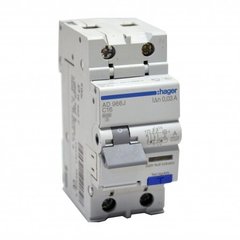 Диференційний автоматичний вимикач 1+N, 16A, 30mA, C, 6 KA, A, 2м, Hager AD966J