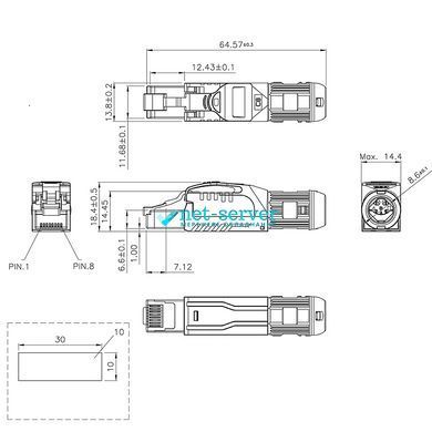 Фото Польовий розʼєм RJ45 Cat.8 STP безінструментальний (Toolless) для 25GBASE-T Kingda KD-PG8030-C8 &ndash; купити з доставкою по Україні в інтернет-магазині Net-server