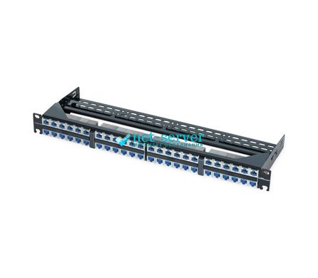 Network patch panel 19", 48 ports, 1U, cat.6A, FTP, with cable organizer, Corning steel CAXASV-04808-C002