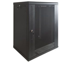 Фото Шафа настінна 19", 12U, Ш600хГ350хВ637, розбірний, економ, скло, чорна ES-Е1235B &ndash; купити з доставкою по Україні в інтернет-магазині Net-server