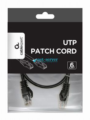 Фото Патч-корд мережевий UTP Cat 6 Cablexpert PP6U-0.5M/BK, 0.5 м, чорний, RJ45-RJ45, литий, 50u &ndash; купити з доставкою по Україні в інтернет-магазині Net-server
