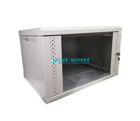 Wall cabinet 19", 6U, W600xH500xH370, collapsible, economy, glass, gray ES-E650G