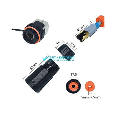 Sealed waterproof connector IP68, RJ45, STP, cat. 6a, with cover LW-WPKJ-002B