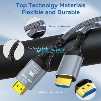 Фото HDMI кабель 2.1 оптичний (AOC) 10м, 8K 60Hz / 4K 120Hz, HDR, eARC &ndash; для LG, Samsung, Sony TV, PS10, Blu-ray &ndash; купити з доставкою по Україні в інтернет-магазині Net-server