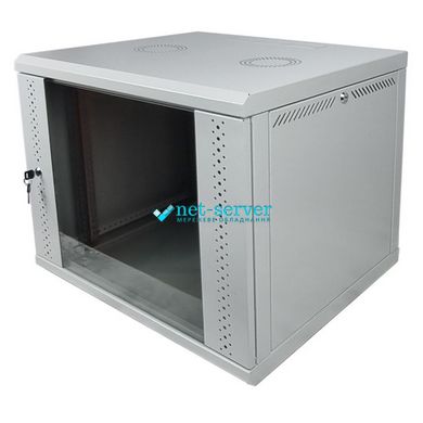Шкаф настенный 19", 12U, Ш600хГ500хВ637, разборной, эконом, стекло, серый ES-Е1250G