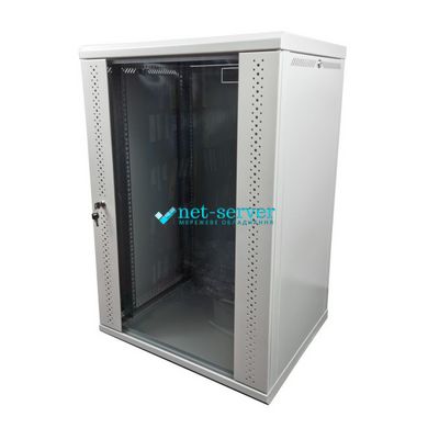 Wall cabinet 19", 15U, W600xH500xH773, collapsible, economy, glass, gray ES-E1550G