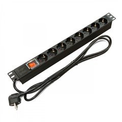 Socket block 19” for 8 sockets, cord 1.8 m, with switch Kingda KD-GER(16)N1008WKPDY30W19A
