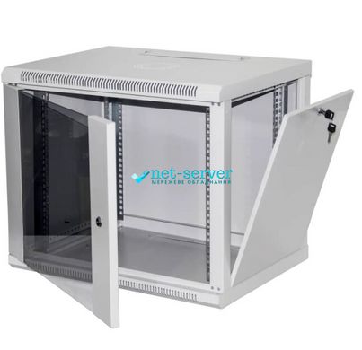 Wall-mounted communication cabinet 6U 600x350, dismountable, gray, Hypernet WMNC-35-6U-FLAT