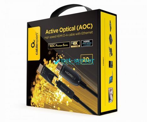 Фото Оптический HDMI 2.0 кабель 20м AOC 4K 60Гц HDMI-A to HDMI-D (Micro) позолоченные коннекторы Cablexpert CCBP-HDMID-AOC-20M &ndash; купить с доставкой по Украине в интернет-магазине Net-server