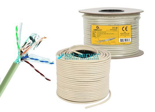 Фото Кабель кручена пара FTP Cat.6 Cablexpert 100 м, одножильний CCA AWG23, екранований фольгою мережевий кабель для Ethernet, локальних мереж та СКС, бухта, FPC-6004-SOL/100** &ndash; купити з доставкою по Україні в інтернет-магазині Net-server