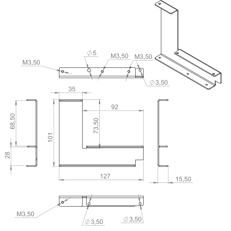 2.5" HDD/SSD to 3.5" bay adapter for servers, model UA-2.5HDDAD-S, made of stainless steel