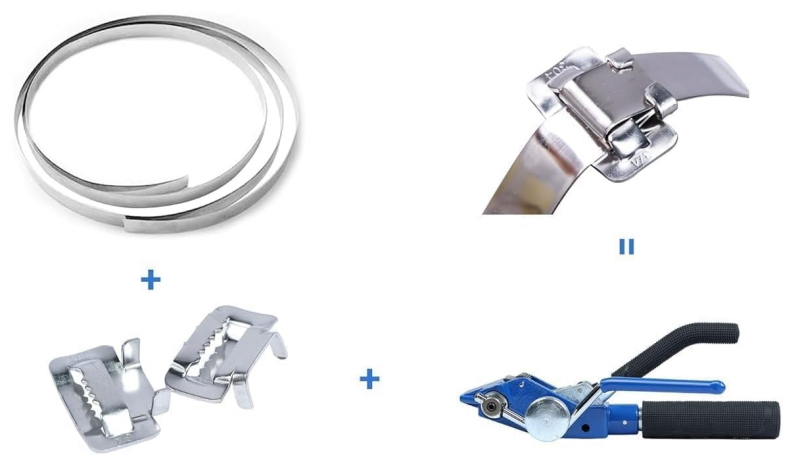 Stainless steel banding strap 201 20x0.7 mm with fasteners and tool — installation kit
